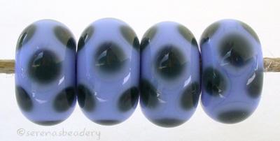 Periwinkle Steel Blue Dice Dots A periwinkle base with steel blue dice dots. 5x11 mm price is per bead Glossy,Matte