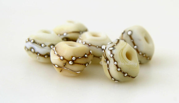 6 IVORY SILVER NUGGETS Lampwork Glass Beads