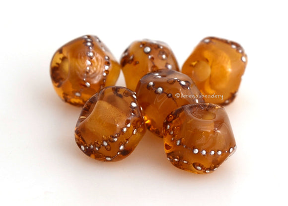 6 Mystic Beige SILVER NUGGETS Lampwork Glass Beads