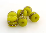 KEY LIME fine SILVER Dots Tiny Tube Lampwork Glass Beads
