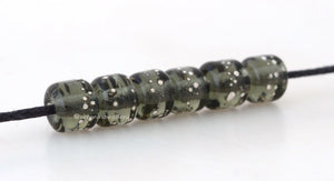 STEEL GRAY fine SILVER Dots Tiny Tube Lampwork Glass Beads