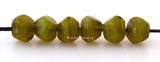 6 GREEN HOSTA NUGGET   Lampwork Glass Beads