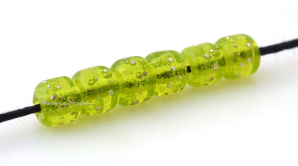 CHARTREUSE fine SILVER Dots Tiny Tube Lampwork Glass Beads