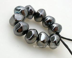 SILVER LUSTER Tiny Lampwork Nugget Glass Beads