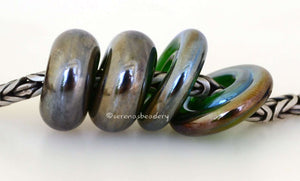Four 7x14 and 3x15 mm4 BeadsHole Size: 5 mm~ Dark green silver luster with brown highlights in donut and disc shapes. ~ This lampwork bead set is ready to ship. Default Title