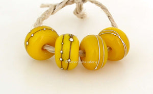 Bright Yellow Silver #2034 6x11 mm4 BeadsHole Size: 2.5 mm~ Bright Yellow  Silver Wraps and Dots Pairs ~ This lampwork glass bead set is ready to ship. Default Title