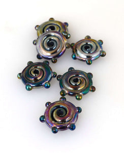 Black Iris Dot Discs #2069 3x15 mm6 BeadsHole Size: 2.5 mm~ Black iris wavy disks with dots. ~ These lampwork glass beads are ready to ship. Default Title