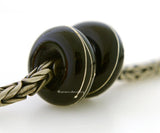 Black Fine Silver Wrap European Charm Bead one black handmade lampwork glass European charm spacer bead with a fine silver wrap6x14 mm with a 5mm holeprice is per bead Glossy,Matte