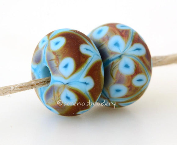 Turquoise Raku Flowers one pair of light turquoise and raku beads with matching turquoise blue flowers 6x12 mm 2.5 mm hole     Glossy,Matte