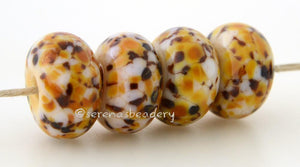Tiger Time Pale yellow lampwork glass beads with brown, white and amber frit.Bead Size: 6x12 mmHole Size: 2.5 mmprice is for one bead with a discount for 4 or more 11-12 mm,Glossy,13-14 mm,Glossy,11-12 mm,Matte,13-14 mm,Matte