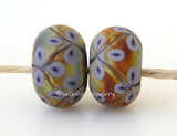 Violet Raku Flowers one pair of new violet and raku beads with matching violet flowers 6x12 mm 2.5 mm hole     Glossy,Matte