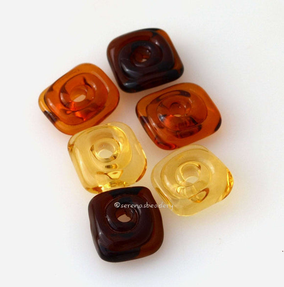 Amber Ombre Square Discs #1764 Size: 11-12 mm, Amount: 6 Beads, Hole Size: 2.5 mm~ Three shades of amber - free-formed square disks. ~ These beads are ready to ship.   Default Title