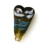 Long Heart Focal #1859 21 mm across42mm long1 BeadHole Size: 2.5 mm~ Mojito and dark green with silvered ivory and teal stripes. ~ These lampwork glass beads are ready to ship. Default Title
