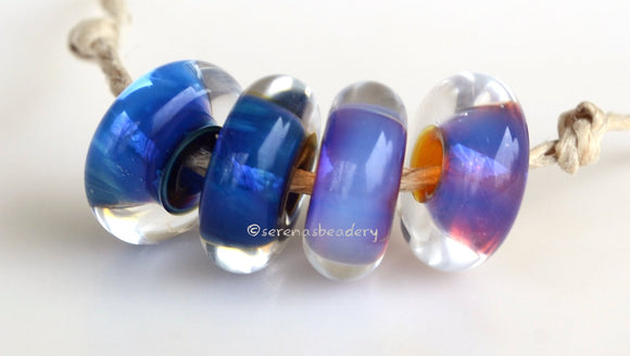 Super Iris Discs #1838 Size: 6x13 mm, Amount: 2 Beads, Hole Size: 2.5 mm~ Deep blue and cloudy pink pairs. ~ These lampwork glass beads are ready to ship. Default Title