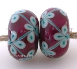 Copper Green, Pink and Green Flowers one pair of copper green and pink beads with copper green flowers 6x12 mm 2.5 mm hole Glossy,Matte