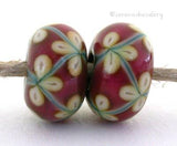 Copper Pink and Opal Yellow Flowers one pair of copper green and pink beads with opal yellow flowers 6x12 mm 2.5 mm hole Glossy,Matte
