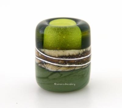 Double Olive Silvered Ivory Tube Big Hole Bead transparent and opaque olive green with fine silver and silvered ivory European charm style bead13x11 mmprice is per bead Glossy,Matte