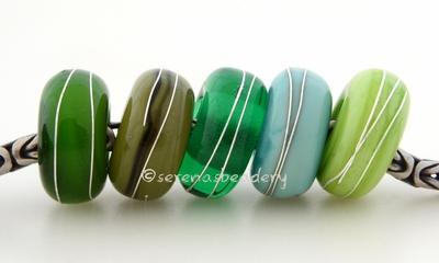 Green Sampler Fine Silver Wrap European Charm Bead one sampler set of green handmade lampwork glass european charm spacer bead with a fine silver wraps - The colors are mystic green, olive green, emerald, copper green and pea green.5x13mm with a 5mm holeprice is per 5 bead set Default Title