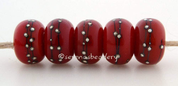 RED with Fine Silver Dots Light red wrapped with fine silver dots.~~~~~~~~~~~~~~~~~~~~~~~~~~6x11, 12 or 7x13 mm5 Beads2.5 mm hole~~~~~~~~~~~~~~~~~~~~~~~~~~These beads are made to order. Please see my shop announcement for my current lead time.If you need a different quantity than you see listed here, just ask.~~~~~~~~~~~~~~~~~~~~~~~~~~All of my lampwork glass beads are individually handmade using Effetre, Vetrofond, or Lauscha, Reichenbach, Double Helix, and Bullseye glass rods. They are annealed in a digit