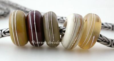 Neutral Sampler Fine Silver Wrap European Charm Bead one sampler set of neutral handmade lampwork glass european charm spacer bead with a fine silver wraps - The colors are stone ground, chestnut brown, sage, dark ivory, and mystic beige. 5x13mm with a 5mm holeprice is per 5 bead set Default Title
