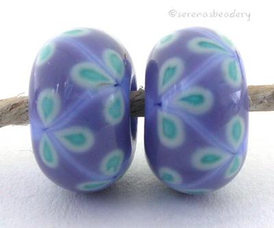 Periwinkle Lilac and Copper Green Flowers one pair of periwinkle and lilac purple beads with copper green flowers 6x12 mm 2.5 mm hole     Glossy,Matte