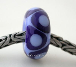 Periwinkle Cobalt Dots European Charm Bead one periwinkle and cobalt blue european charm bead with offset dots6x15mmprice is per bead Glossy,Matte