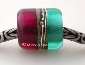 Pink Lady Teal Silvered Ivory Tube Big Hole Bead pink lady and light teal with fine silver and silvered ivory european charm style bead13x11 mmprice is per bead Glossy,Matte