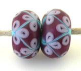 Turquoise, Pink, and Violet Flowers one pair of hot pink and turquoise beads with violet flowers 6x12 mm 2.5 mm hole Glossy,Matte