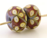 Violet Pink and Yellow Flowers one pair of violet and pink beads with yellow flowers 6x12 mm 2.5 mm hole     Glossy,Matte