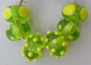 Super Brights 6 beads in grass green and bright yelllow6x11mm Glossy,Matte