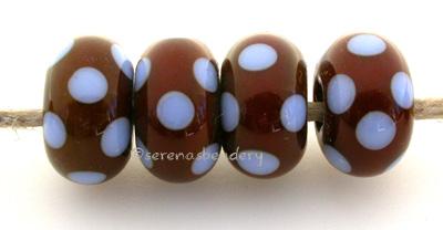 Brown and Blue Dots brown bead with periwinkle dots approximately 6x11 mm price is per bead Glossy,Matte