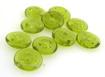 Olive Wavy Disk Spacer  10 wavy disks in a transparent olive2 sizes available: 11-12 mm with 1.5 mm hole or 13-14 mm with 2.5 mm holeprice is per 10 disks 11-12 mm 1.5 mm hole,12-13 mm 2.5 mm hole