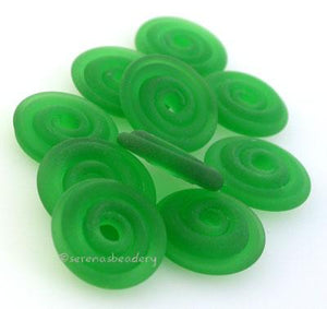 Dark Emerald Matte Green Wavy Disk Spacer  10 wavy disks in dark emerald green with a matte finish2 sizes available: 11-12 mm with 1.5 mm hole or 13-14 mm with 2.5 mm holeprice is per 10 disks 11-12 mm 1.5 mm hole,12-13 mm 2.5 mm hole