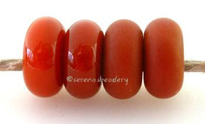 Burnt Orange Color Notes: an oddlot color that is no longer in production - once its gone, there will be no more 5x10 mm Available shapes and sizes:Round Bead Shapes: Available to order 8 to 15 mm with hole sizes ranging from 1.5 to 5 mm. See drop down menu for the exact options. Shown here in 8, 9 and 10 mm with both a 2.5 mm and 1.5 mm hole. 4 and 5 mm holes will fit European Charm style jewelry.Also available in a wavy disk or bead cap:. Pressed bead shapes:Lentil - 12x13 mm in size with a 1.5mm hole.: P