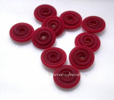 Deep Red Matte Wavy Disk Spacer 10 wavy disks in deep red with a matte finish2 sizes available: 11-12 mm with 1.5 mm hole or 13-14 mm with 2.5 mm holeprice is per 10 disks 11-12 mm 1.5 mm hole,12-13 mm 2.5 mm hole
