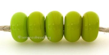 Parrot Green Color Notes: an oddlot color that is no longer in production - once its gone, there will be no more 5x10 mm Available shapes and sizes:Round Bead Shapes: Available to order 8 to 15 mm with hole sizes ranging from 1.5 to 5 mm. See drop down menu for the exact options. Shown here in 8, 9 and 10 mm with both a 2.5 mm and 1.5 mm hole. 4 and 5 mm holes will fit European Charm style jewelry.Also available in a wavy disk or bead cap:. Pressed bead shapes:Lentil - 12x13 mm in size with a 1.5mm hole.: P