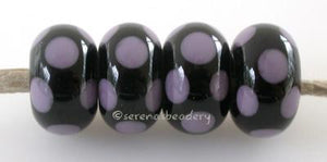 Black New Violet Dice Dots A black base with new violet dice dots. 5x11 mm price is per bead Glossy,No,Glossy,Yes,Matte,No,Matte,Yes