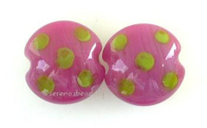Darker Pink Neon Green Dice Dots A pair of beads with a darker pink base and neon green dots. 11x12 mm price is per pair of beads Default Title