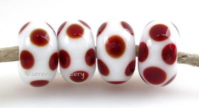 White Deep Red Dice Dots A white base with deep red dice dots. 5x11 mm price is per bead Glossy,No,Glossy,Yes,Matte,No,Matte,Yes