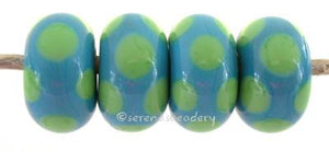 Turquoise Pea Green Dice Dots turquoise base with pea green dice dots. 5x11 mm price is per bead Glossy,Matte