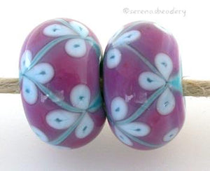 Turquoise Purple and Sky Blue Flowers one pair of turquoise beads with purple and sky blue flowers 6x12 mm 2.5 mm hole Glossy,Matte