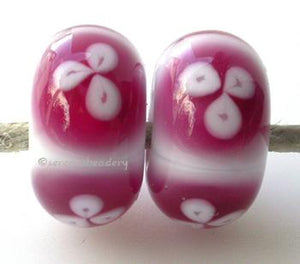 White and Hot Pink Flowers one pair of white beads with hot pink and white flowers 6x12 mm 2.5 mm hole Glossy,Matte