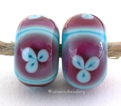 Turquoise and 3 Petal Pink Flowers one pair of turquoise and pink beads with turquoise flowers 6x12 mm 2.5 mm hole Glossy,Matte