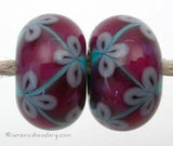 Turquoise, Pink, and Violet Flowers one pair of hot pink and turquoise beads with violet flowers 6x12 mm 2.5 mm hole Glossy,Matte
