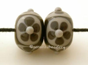 Adamantium Daisy Dot Flowers one pair of adamantium beads with light gray dots topped with adamantium 5 petaled flowers 6x12 mm 1.5 mm hole Glossy,Matte