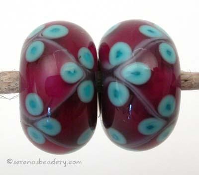 Violet, Pink, and Turquoise Flowers one pair of hot pink and violet beads with turquoise flowers 6x12 mm 2.5 mm hole Glossy,Matte