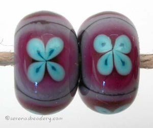 Violet and Pink and Turquoise 4 Petal Flowers one pair of hot pink and violet beads with turquoise 4 petaled flowers 6x12 mm 2.5 mm hole Glossy,Matte