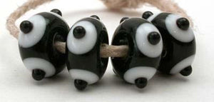 Black and White Circle Double Dots 4 black beads with white round dots and more black mini dots 5x11 mm price is per bead Glossy,Matte